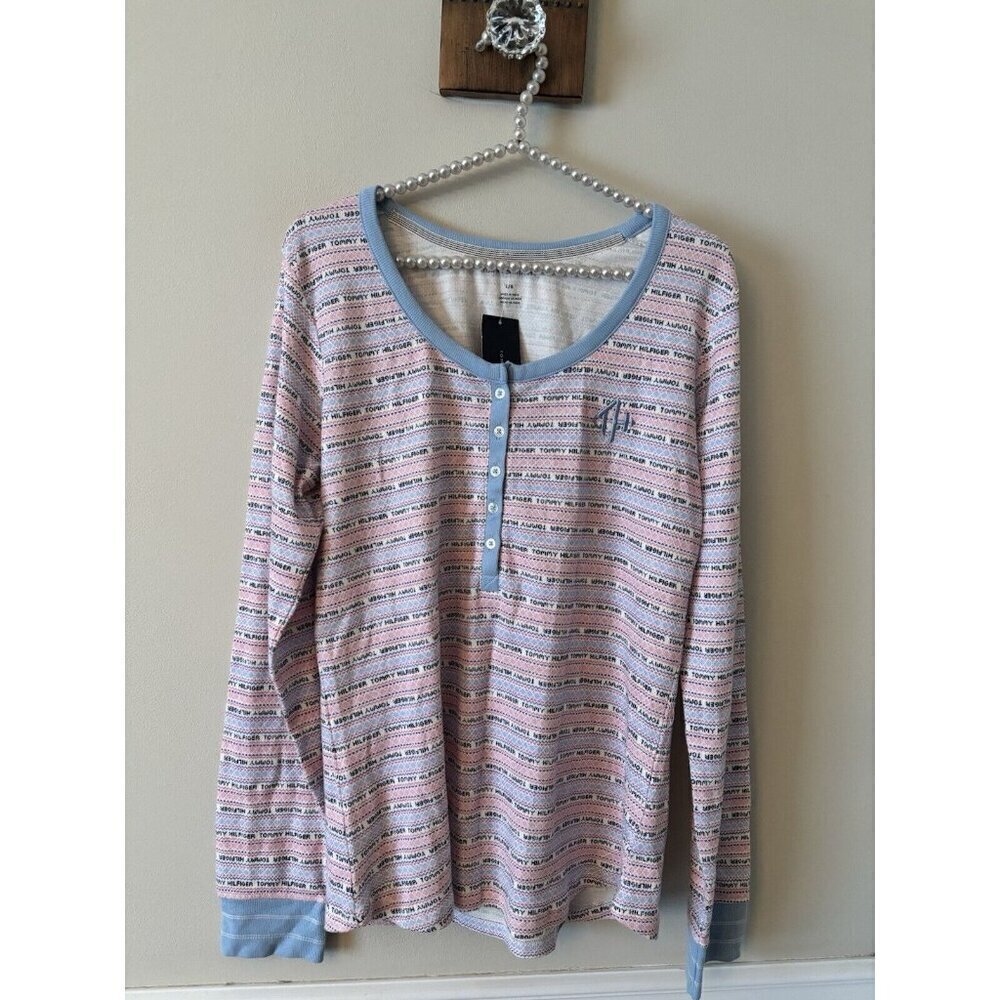 NWT Tommy Hilfiger Womens Size L Pajama Top Snow Bunny Fair Isle Long Sleeve